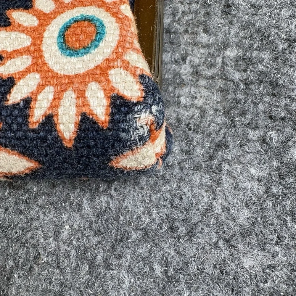 Spartina 449 Eyeglass Case Floral Linen Leather Clamshell Kiss Lock Navy Orange